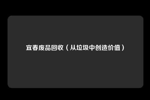 宜春废品回收（从垃圾中创造价值）