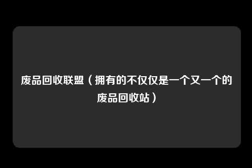 废品回收联盟（拥有的不仅仅是一个又一个的废品回收站）