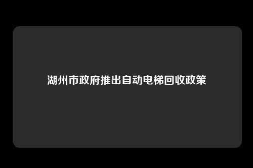 湖州市政府推出自动电梯回收政策