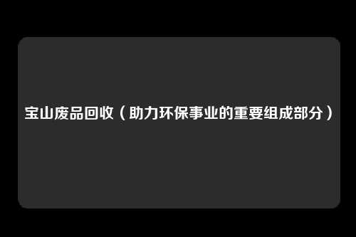 宝山废品回收（助力环保事业的重要组成部分）