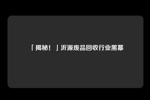 「揭秘!」沂源废品回收行业黑幕