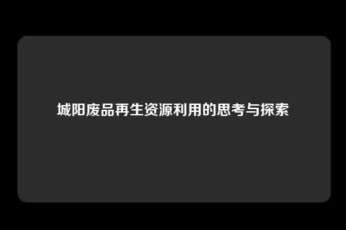 城阳废品再生资源利用的思考与探索