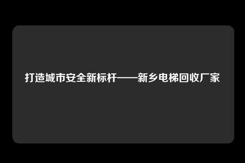 打造城市安全新标杆——新乡电梯回收厂家