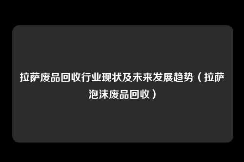 拉萨废品回收行业现状及未来发展趋势(拉萨泡沫废品回收)
