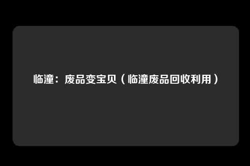 临潼：废品变宝贝（临潼废品回收利用）