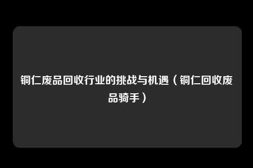 铜仁废品回收行业的挑战与机遇（铜仁回收废品骑手）