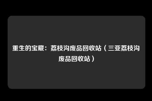 重生的宝藏：荔枝沟废品回收站（三亚荔枝沟废品回收站）
