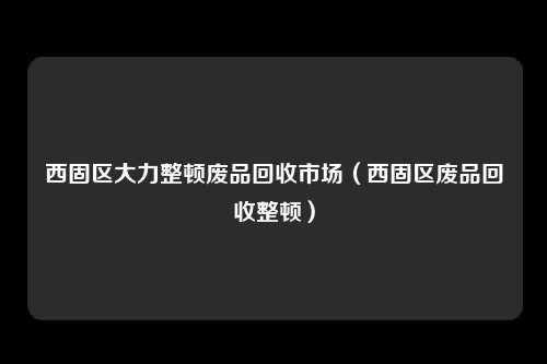 西固区大力整顿废品回收市场（西固区废品回收整顿）