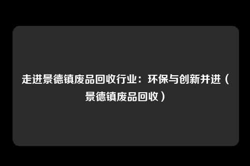 走进景德镇废品回收行业：环保与创新并进（景德镇废品回收）