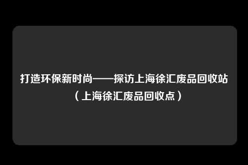 打造环保新时尚——探访上海徐汇废品回收站（上海徐汇废品回收点）