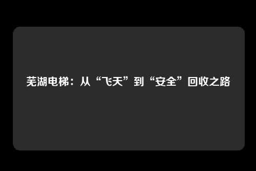 芜湖电梯：从“飞天”到“安全”回收之路