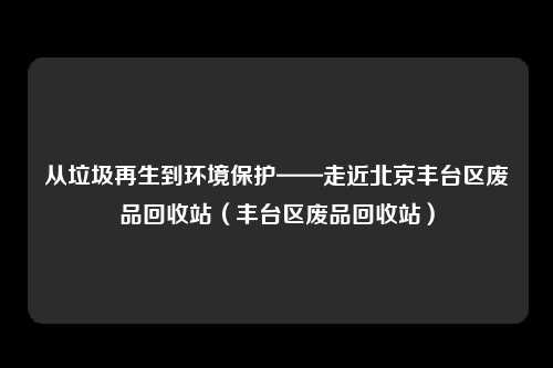 从垃圾再生到环境保护——走近北京丰台区废品回收站（丰台区废品回收站）