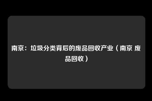 南京：垃圾分类背后的废品回收产业（南京 废品回收）