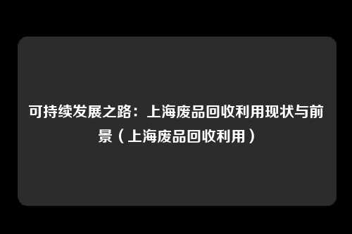 可持续发展之路：上海废品回收利用现状与前景（上海废品回收利用）