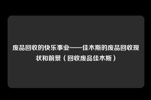 废品回收的快乐事业——佳木斯的废品回收现状和前景（回收废品佳木斯）