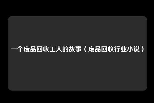 一个废品回收工人的故事（废品回收行业小说）