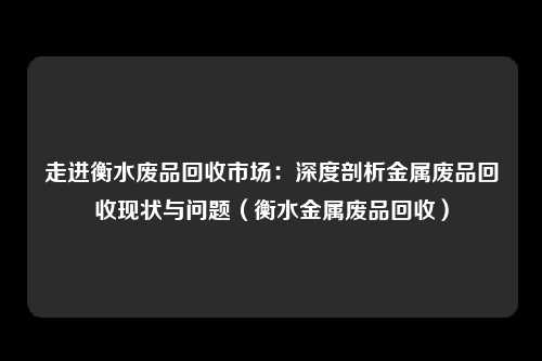 走进衡水废品回收市场：深度剖析金属废品回收现状与问题（衡水金属废品回收）