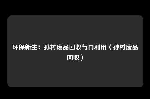 环保新生：孙村废品回收与再利用（孙村废品回收）
