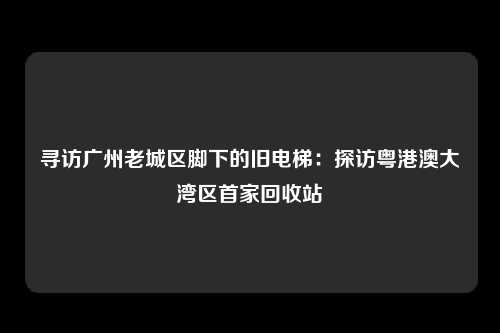 寻访广州老城区脚下的旧电梯：探访粤港澳大湾区首家回收站