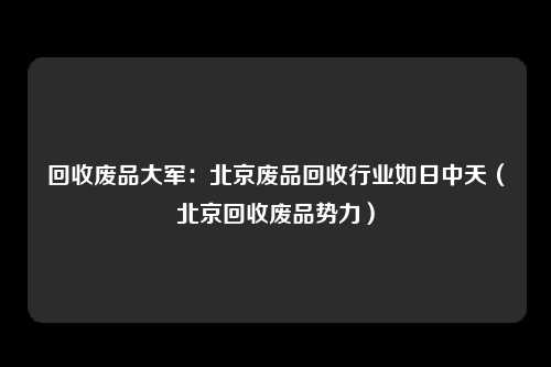 回收废品大军：北京废品回收行业如日中天（北京回收废品势力）