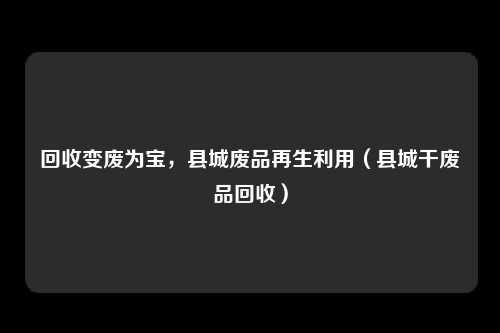 回收变废为宝，县城废品再生利用（县城干废品回收）