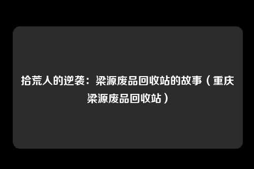 拾荒人的逆袭:梁源废品回收站的故事(重庆梁源废品回收站)