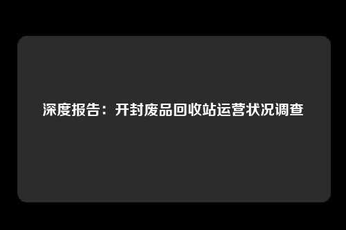 深度报告：开封废品回收站运营状况调查