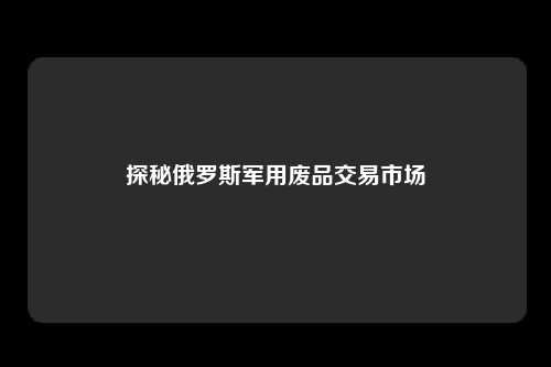 探秘俄罗斯军用废品交易市场