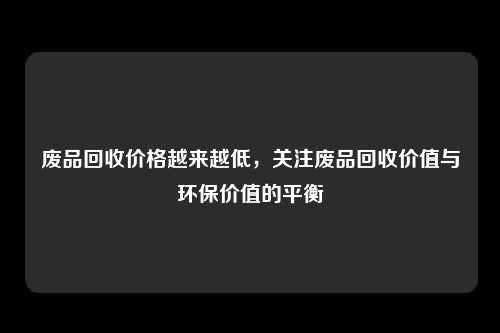 废品回收价格越来越低，关注废品回收价值与环保价值的平衡