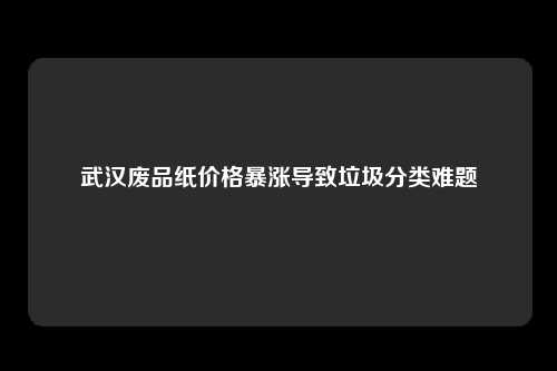 武汉废品纸价格暴涨导致垃圾分类难题