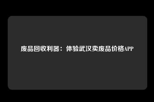 废品回收利器：体验武汉卖废品价格APP