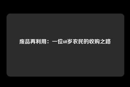 废品再利用：一位60岁农民的收购之路