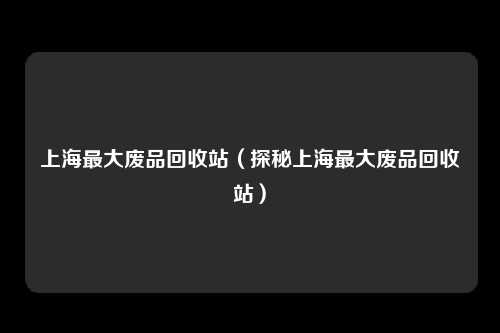 上海最大废品回收站（探秘上海最大废品回收站）