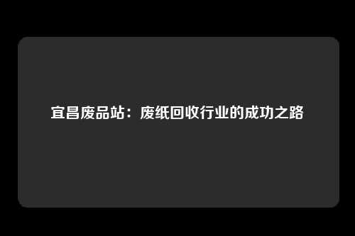 宜昌废品站：废纸回收行业的成功之路