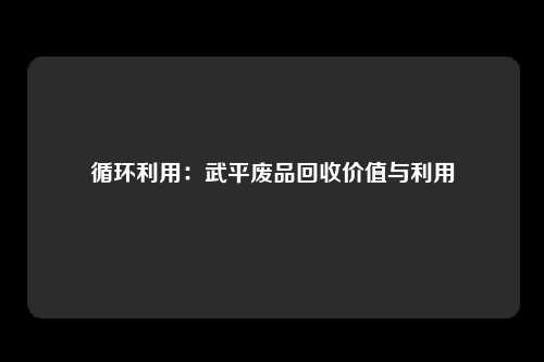 循环利用：武平废品回收价值与利用