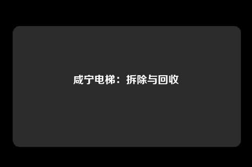 咸宁电梯：拆除与回收