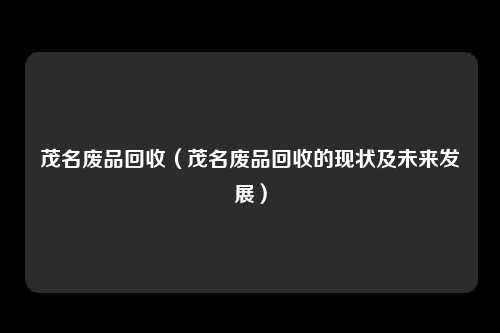 茂名废品回收（茂名废品回收的现状及未来发展）
