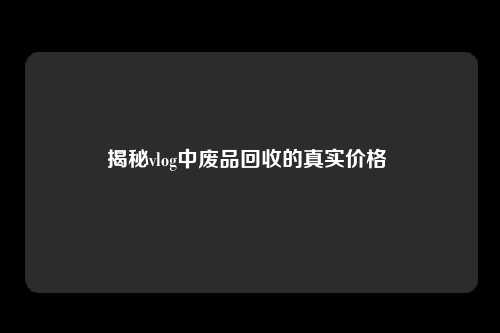 揭秘vlog中废品回收的真实价格 