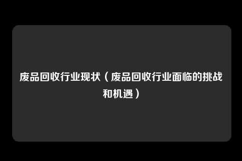 废品回收行业现状（废品回收行业面临的挑战和机遇）