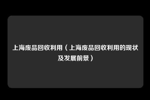 上海废品回收利用（上海废品回收利用的现状及发展前景）