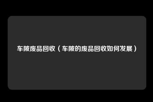 车陂废品回收（车陂的废品回收如何发展）