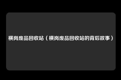 横岗废品回收站（横岗废品回收站的背后故事）