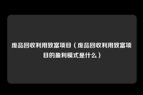 废品回收利用致富项目（废品回收利用致富项目的盈利模式是什么）