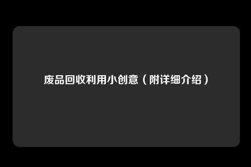 废品回收利用小创意（附详细介绍）