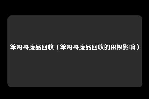 笨哥哥废品回收(笨哥哥废品回收的积极影响)