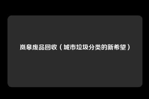 岚皋废品回收(城市垃圾分类的新希望)