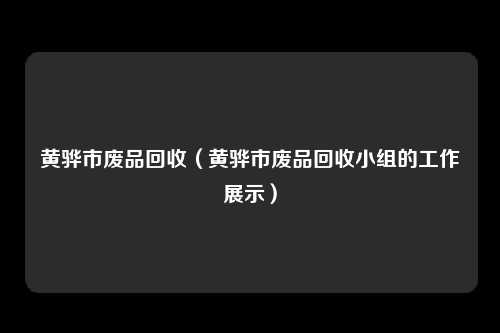 黄骅市废品回收(黄骅市废品回收小组的工作展示)