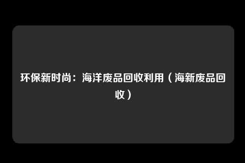 环保新时尚：海洋废品回收利用（海新废品回收）