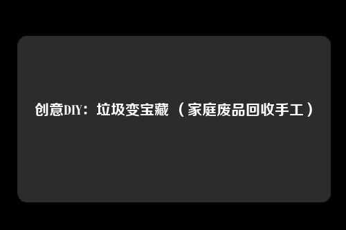 创意DIY：垃圾变宝藏 （家庭废品回收手工）