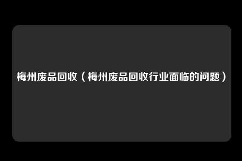 梅州废品回收（梅州废品回收行业面临的问题）